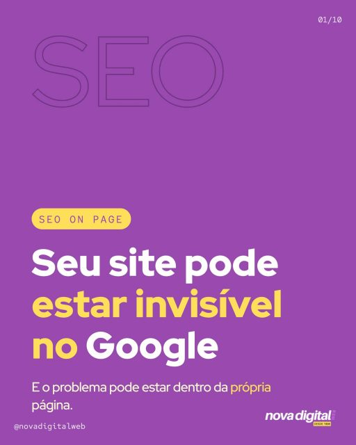 Seu site pode estar invisível no Google por causa de detalhes dentro da própria página.SEO on page não é só “colocar palavra-chave”. É organizar títulos, conteúdo, estrutura, velocidade, links internos, imagens e chamadas para ação para que o Google entenda sua página e o cliente encontre o que procura.Quando isso é bem feito, o site deixa de ser apenas uma vitrine e começa a trabalhar para gerar oportunidades reais para o seu negócio.
Salve este post para revisar seu site depois.Quer uma análise do seu site? Fale com a @novadigitalweb. ou digite "eu quero"#SEO #SEOOnPage #ConsultoriaSEO #MarketingDigital #SitesOtimizados #Google #PequenasEmpresas #PresencaDigital #TrafegoOrganico #Empreendedores #NovaDigitalWeb